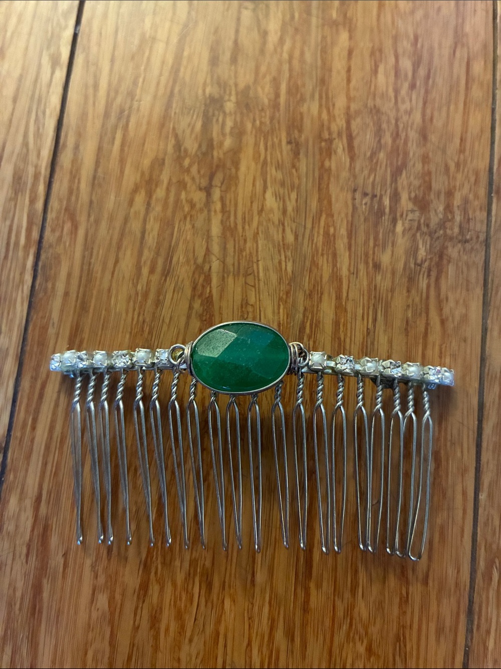 Hattie hair accessory Green Stone and Pearl/ Rhinestone Silver Hair Comb